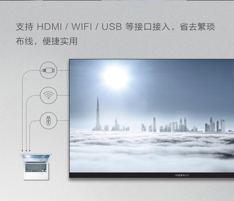 支持HDMI/WIFI/USB等接口接入，省去繁瑣布線，便捷實用